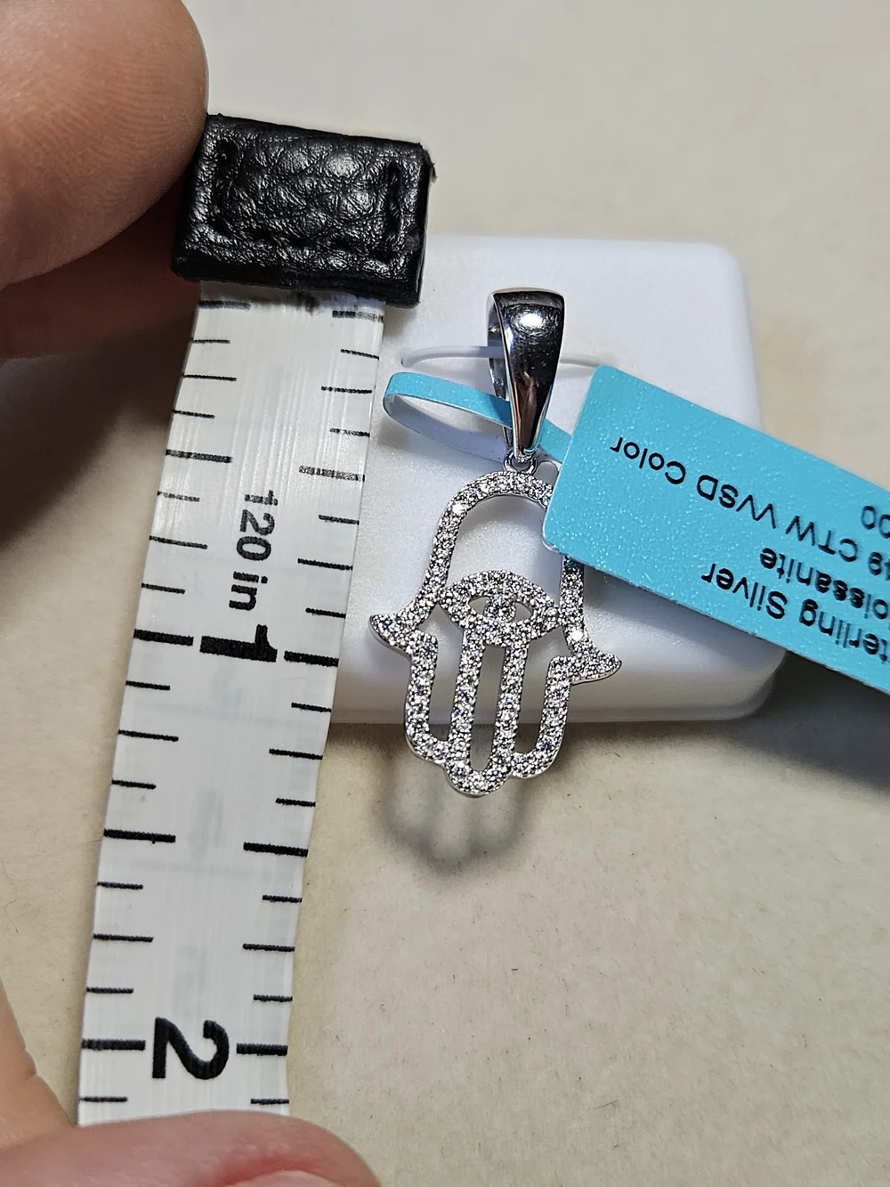 Sterling Silver Hamsa Hand Pendant with Cubic Zirconia - White